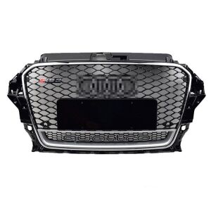 Audi A3 RS3 2012-2016 Uyumlu Yedek Parça Quattro Yazılı Kromlu Siyah Panjur