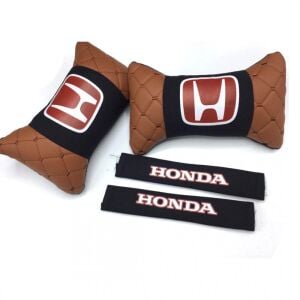 Honda Logolu Uyumlu Yedek Parça Boyun Yastığı ve Emniyet Kemer Kılıfı Kahverengi Siyah