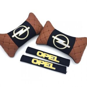 Opel Uyumlu Yedek Parça Logolu Boyun Yastığı ve Emniyet Kemer Kılıfı Kahverengi